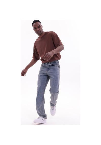 Freemen Erkek Baggy Bol Kesim Kot Pantolon Yıkamalı Mavi