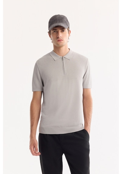 Avva Erkek Gri Polo Yaka Fermuarlı Rayon Tüylenmeyen Triko Regular Fit T-shirt A52y5006