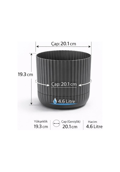 Omnipazar Krs-263 Zeraf Dekoratif Tabaklı Saksı Takımı 4.6 Litre No:3 Antrasit 116