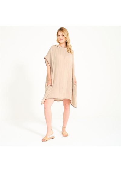 Miespiga Unisex Müslin Kapüşonlu Surf Yetişkin Panço-Bej-Standart Bej
