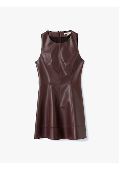 Koton Bisiklet Yaka Kolsuz Suni Deri Mini Elbise Bordo 5sak80178uw Bordo
