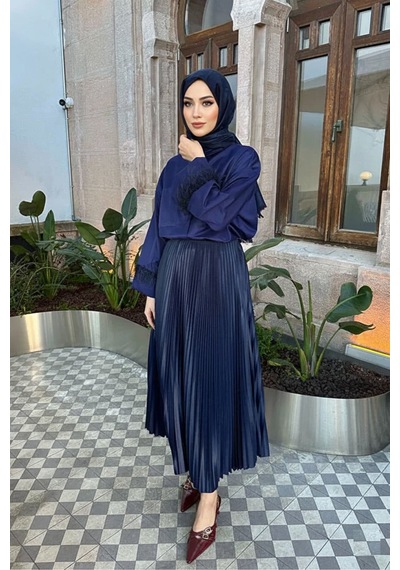 Unika Boutique Tesettür Piliseli Etek Lacivert