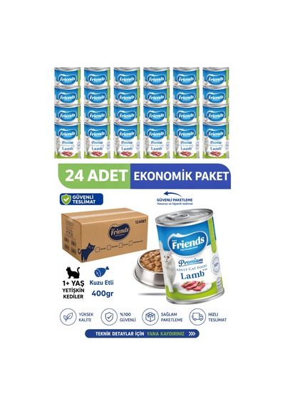 Premium Kuzu Etli Yetişkin Kedi Konservesi 400 Gr X 24 Adet Ekonomik Paket Yaş Mama