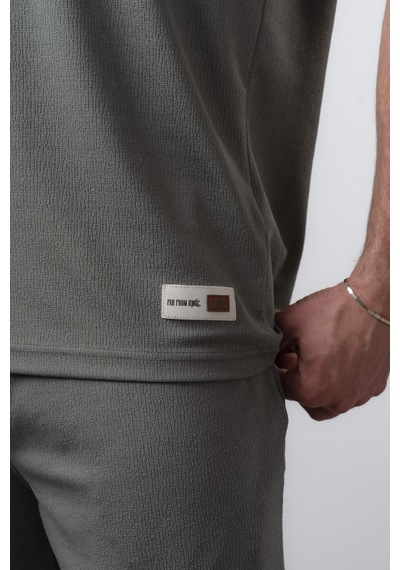 Erkek Polo Yaka Regular Fit T-shirt Şort Takım Haki