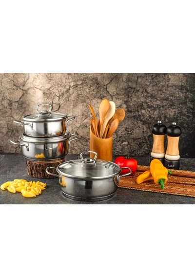 Gülsan Bahar 6 Parça Çelik Tencere Seti 14-16-18cm Cam Kapak Inox
