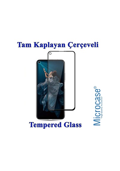 Huawei Nova 5T Tam Kaplayan Çerçeveli Tempered Cam Siyah