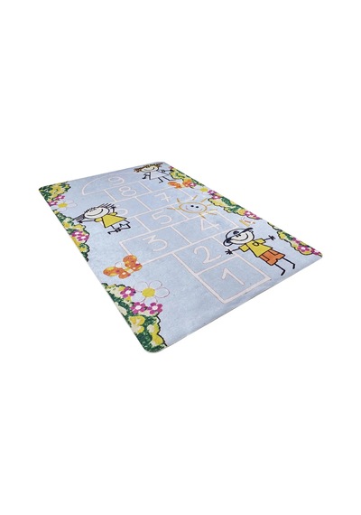 Bespoky Geometrik Desenli Halısı Dijital Baskı Kaymaz Mavi - Açık Mavi - Hlnc025