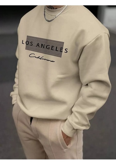 Uyguntarz Unisex Los Angeles Baskılı Oversize Sweatshirt Bej