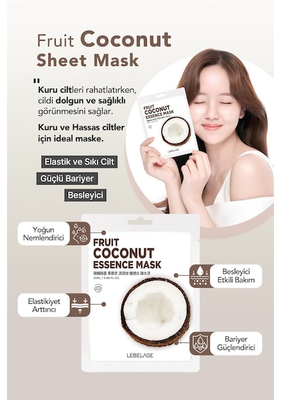 Lebelage Hindistan Cevizi Özü İçeren Nemlendirici Kağıt Maske Lebelage Fruit Coconut Mask