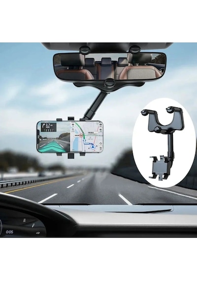 Araç İçi Telefon Tutucu Ergonomik Rahat Kullanım Dikiz Aynasına Montaj 360 Derece Dönebilen