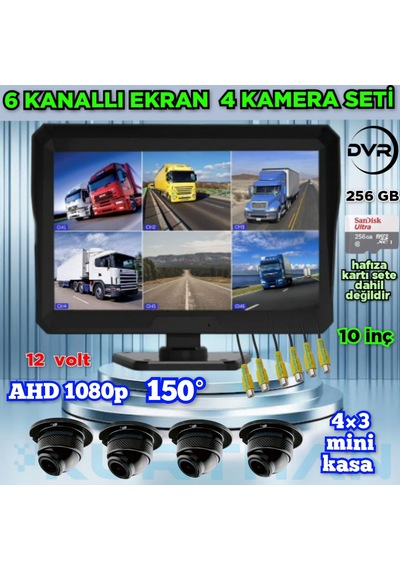 6 Kanallı Monitör 4 Adet 1080 P Ahd 150'' Ultra Mini Kamera Seti