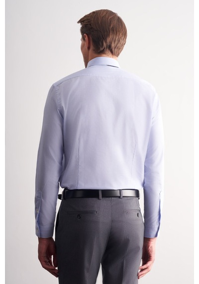 İmza Mavi Uzun Kol Sert Yaka Düz Pamuklu Slim Fit Gömlek 1004260008