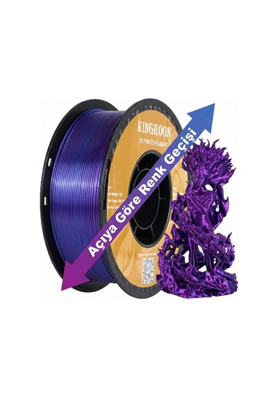 Çift Renkli Silk Pla Filament - Mavi Kırmızı Mor Geçişli - 1.75mm 1 Kg - Parlak İpek Doku