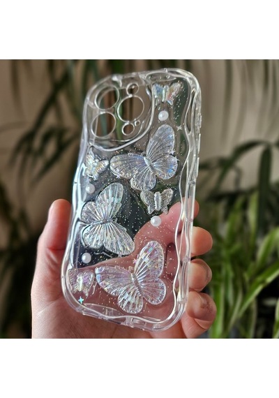 Apple Uyumlu iPhone 15 Pro Max Kılıf 3d Kelebek Desen Kamera Korumalı Şeffaf Silikon Kapak Şeffaf