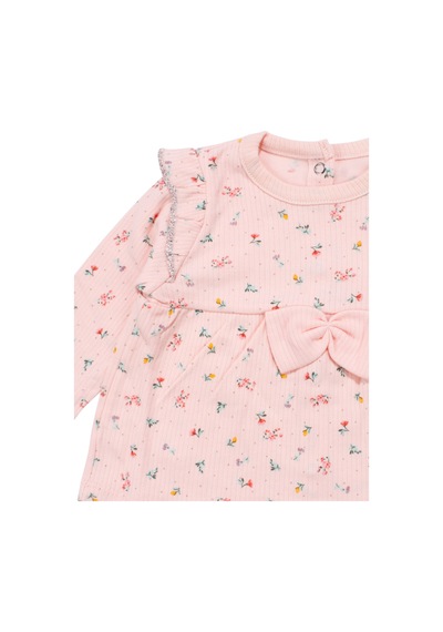 By Bebekodam Kız Bebek Somon Renkli Minik Çiçek Desenli Fırfırlı Pijama Takımı