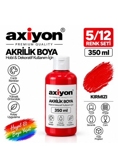 Axiyon Art Akrilik Boya 350 Ml Kırmızı Su Bazlı Hobi Ve Dekoratif Boya Genel