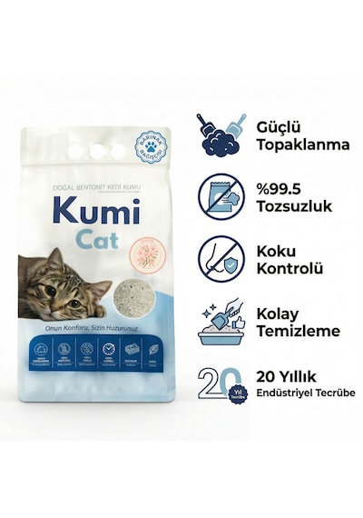 Kumi Cat Eko-premium Bahar Esintisi Sakura Kiraz Çiçeği Kokulu Kedi Kumu, Güçlü Topaklanan Bentonit 5 L