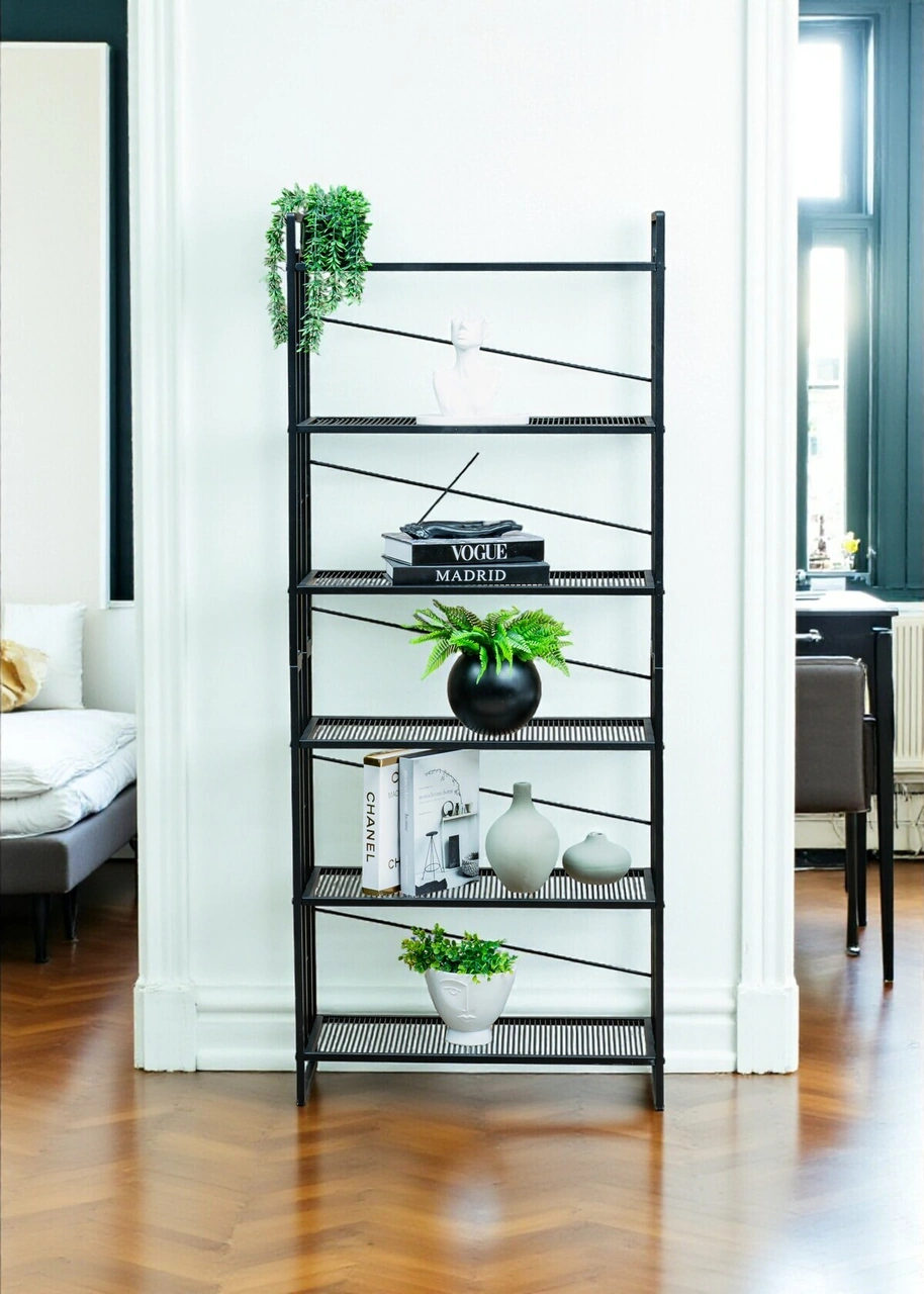 Dekoratif Siyah Metal Kitaplık 6 Raflı Çok Amaçlı Stand Salon Ve Çalışma Odası Düzenleyici Siyah Dekoratif Siyah Metal Kitaplık 6 Raflı Çok Amaçlı Stand Salon Ve Çalışma Odası Düzenleyici Siyah