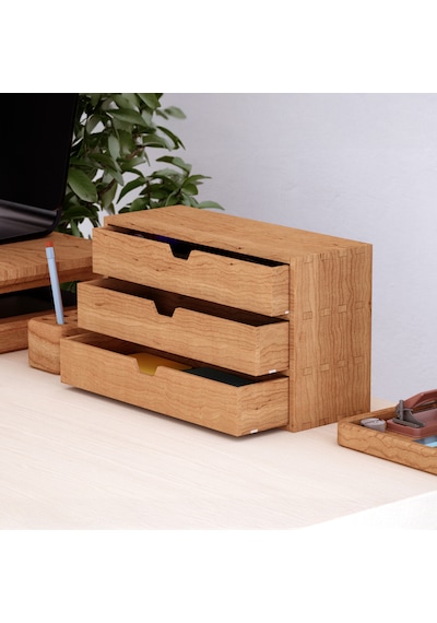 Desna Üç Katlı Üç Çekmeceli Mini Dolap 34 Cm Uzunluk X 12.1 Cm Genişlik X 20 Cm Woodsaka Doğal Ahşap
