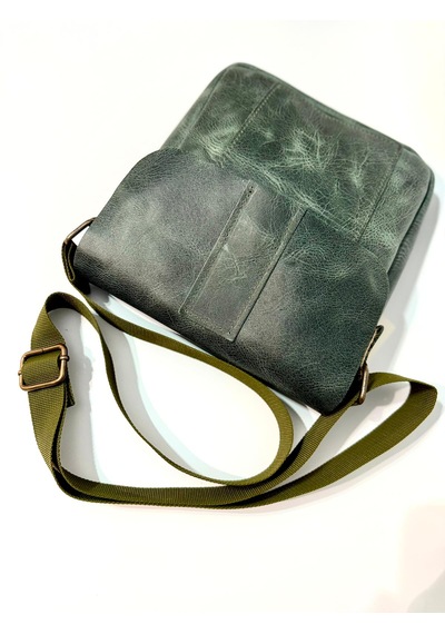 Natderi Hakiki Deri Unisex Omuz Ve Postacı Çanta - Ayarlanabilir Askılı Haki Renk 20x22 Cm Haki