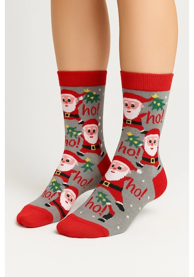 Saysez Unisex Yılbaşı Desenli Renkli Soket Çorap Christmas Happy New Year Çok Renkli