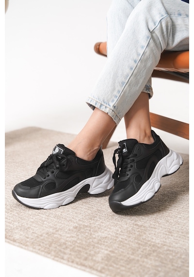 Daxtors Garantili D0164 Günlük Ortopedik Kadın Sneaker Spor Ayakkabı Siyah-beyaz