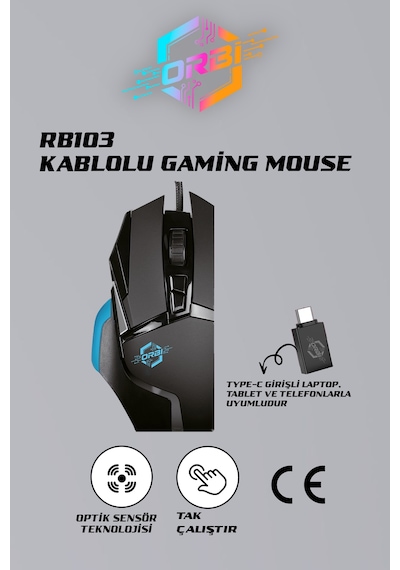 Gaming Mouse Ergonomik Başparmak Destekli Kablolu Profosyonel Oyuncu Mouse Ayarlı 7200 Dpı Rb103