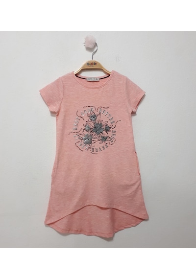 Toontoy Kız Çocuk Çiçek Baskılı Elbise Pembe Melanj