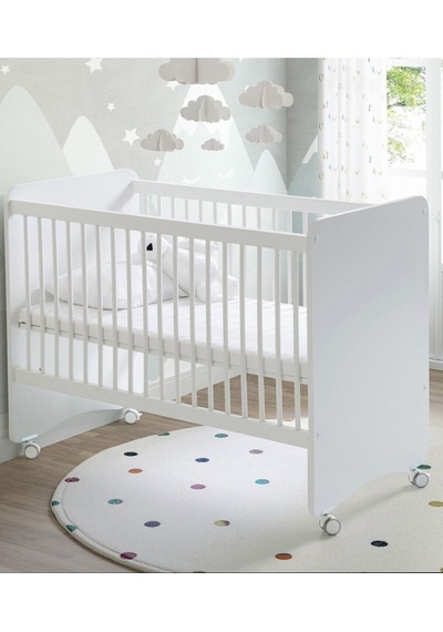 BW1025 - Pratik Kademeli Tekerlekli Bebek Beşik Beyaz 60x120 Beyaz
