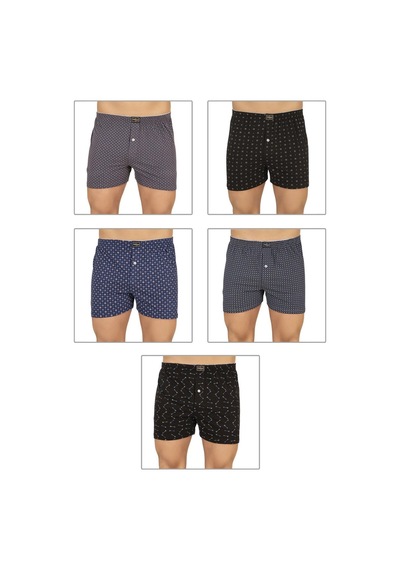 Kompedan Erkek 5'Li Paket Havlu Bel Pamuklu Düğmeli Desenli Boxer 11112-Desenli