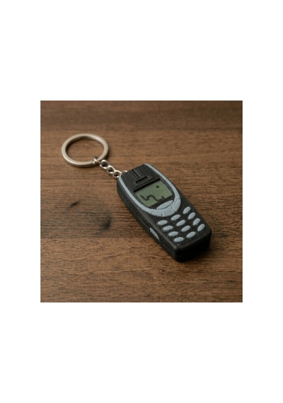 Premium Siyah 3d Baskı Nostaljik Tuşlu Telefon Anahtarlık - İkonik Yılan Oyunu Figürlü Siyah