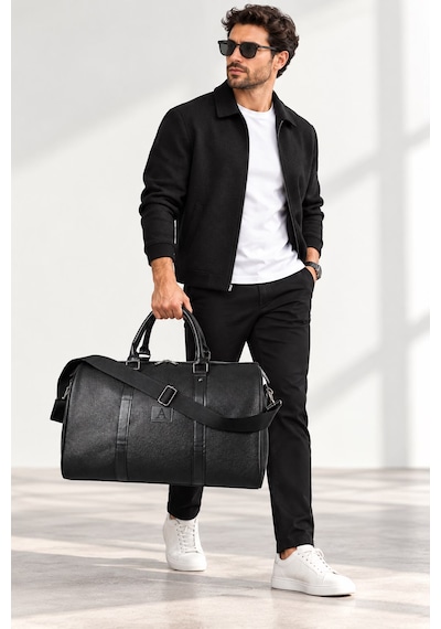 Klasik Vegan Deri Unisex Seyahat Spor Hastane El Ve Omuz Çantası Kabin Boy El Valizi Hostes Bavulu 45x30x28 Cm Siyah