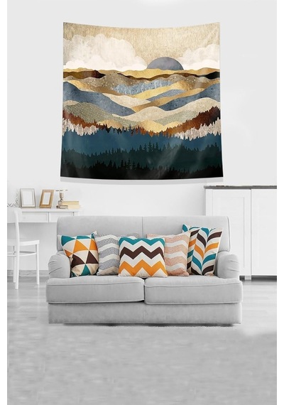 Pelangi Gold Doğan Güneş Leke Tutmaz Kadife Kumaş Duvar Örtüsü Duvar Halısı Tapestry Kwll323, 35 X 50 Diğer
