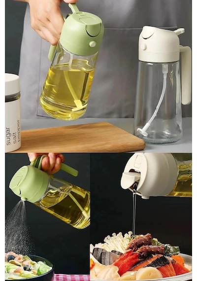600 Ml Sprey Ve Normal Dökme Yağdanlık Limon Sirke Sos Vs Püskürtücü Çok Amaçlı Cam Sprey Şişe Yeşil Diğer