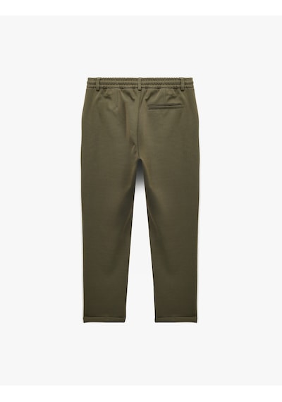 Koton Beli Bağcıklı Düğmeli Pike Kumaş Cep Detaylı Duble Paça Slim Fit Pantolon Haki 6wam40012hk Haki