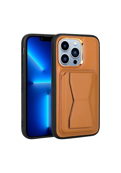 Zore İphone 12 Pro Max Uyumlu Kartlıklı Standlı Pu Deri Nvth Memo Kılıf-kahve Açık