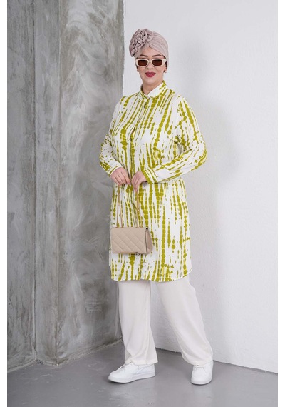 Polologin Butik Yeşil Beyaz Desenli Tunik Ve Krem Pantolon Takım Yeşil & Beyaz & Krem Polologin Butik Yeşil Beyaz Desenli Tunik Ve Krem Pantolon Takım Yeşil & Beyaz & Krem