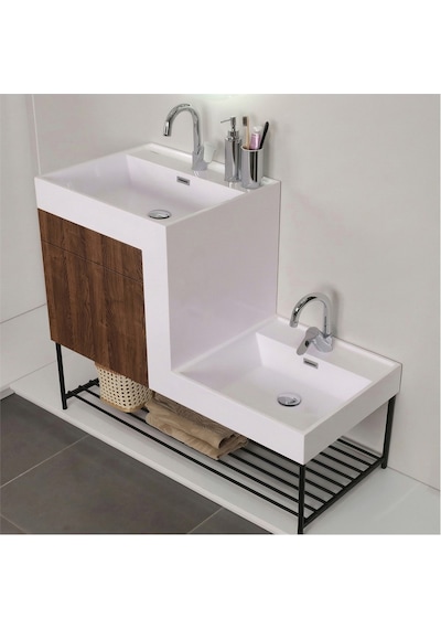 Kobos Up-down 100 Cm Banyo Dolabı Seti New Dark Walnut Ahşap - Beyaz Kobos Up-down 100 Cm Banyo Dolabı Seti New Dark Walnut Ahşap - Beyaz