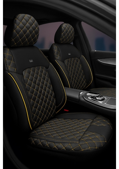 Audi A-5 Quattro 2015 - 2019 - Monaco Eviza Kumaş Deri Detaylı Oto Koltuk Kılıfı - Siyah Sarı Siyah Sarı