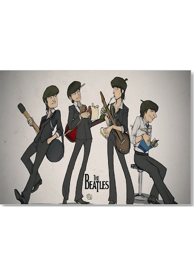 Cakasepetim The Beatles Karikatürize Çizim Ahşap Mdf Tablo