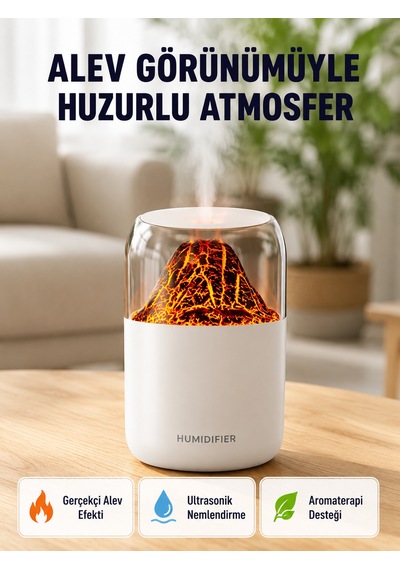 280ml Alev Işıklı Ultrasonik Hava Nemlendirici Sessiz Ve Usb Şarjlı - Lisinya