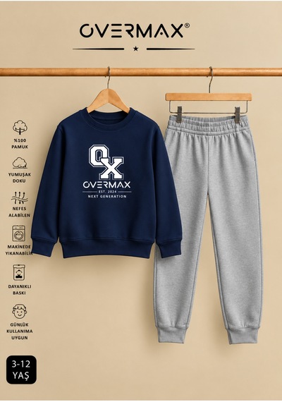Overmax Baskılı Çocuk Sweatshirt & Eşofman Altı Takım 3-12 Yaş Lacivert Üst-gri Alt - 920664318 Lacivert Üst-gri Alt