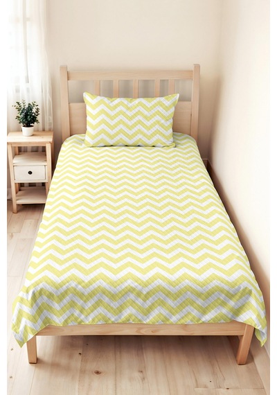 Sarı Zigzag Geometrik Genç Odası Tek Kişilik Pike Takımı - Modern 160x220 Cm Kapitone Yatak Örtüsü Ayazlı Taş Dinginliği