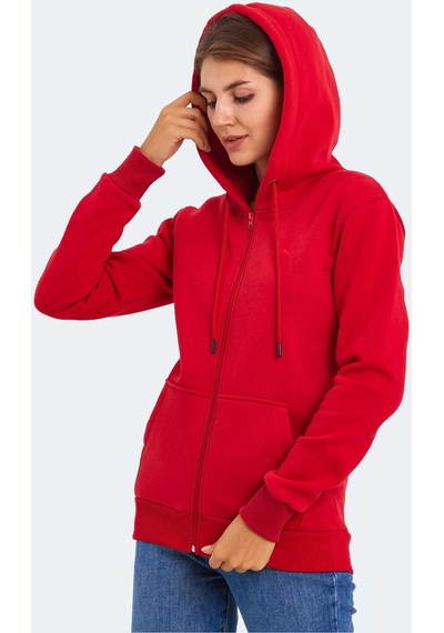 Slazenger KATYA Kadın Fermuarlı Kapüşonlu Cepli Kırmızı Sweatshirt