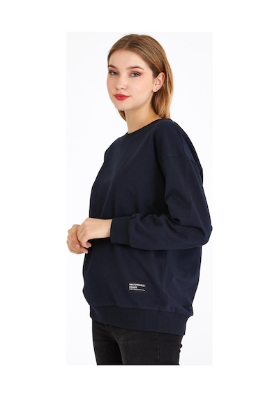 MMetalic Kadın Lacivert Renk Basic Bisiklet Yaka Sweatshirt