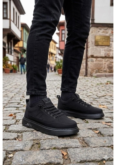 Pepita E327 Rahat Hafif Keten Lastik Bağcıklı Günlük Sneaker Erkek Spor Ayakkabı Siyah