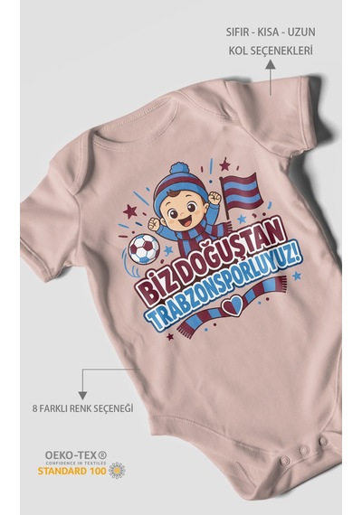 Morivokids Biz Doğuştan Trabzonsporluyum Kısa Kollu Bebek Body %100 Pamuk Pastel Pembe