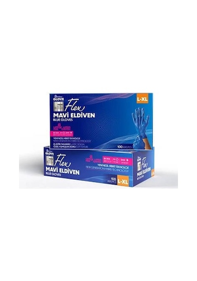Flex Pudrasız Eldiven L-xl Boy 100'lü Mavi