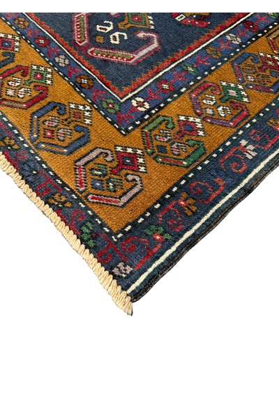 El Dokuma Eskitme İnce Yahyalı 101x175 Kırmızı Lacivert Yün Halı Kırmızı