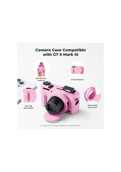 K&f Concept Canon G7x Mark Iıı Pink Pembe Slikon Kılıf